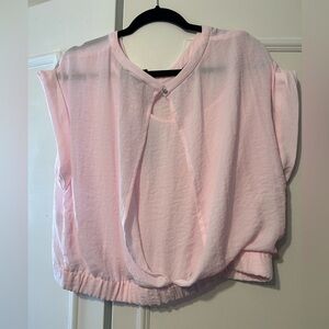 DKNY beautiful light pink shirt open back and build in cover/cami, cropped NEW